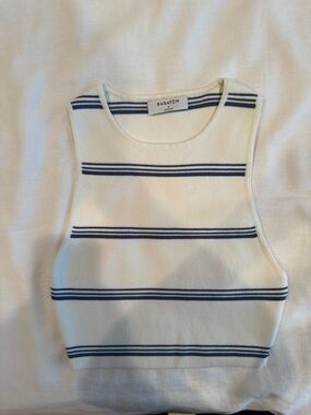 Aritzia Babaton Cream with Navy Stripe Knit Cropped Tank